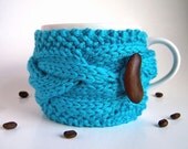 Blue Cup Cozy, Turquoise Mug Cozy, Coffee Cozy Sleeve Tea Cup Cozy - Water Nautical Bright Color Neon