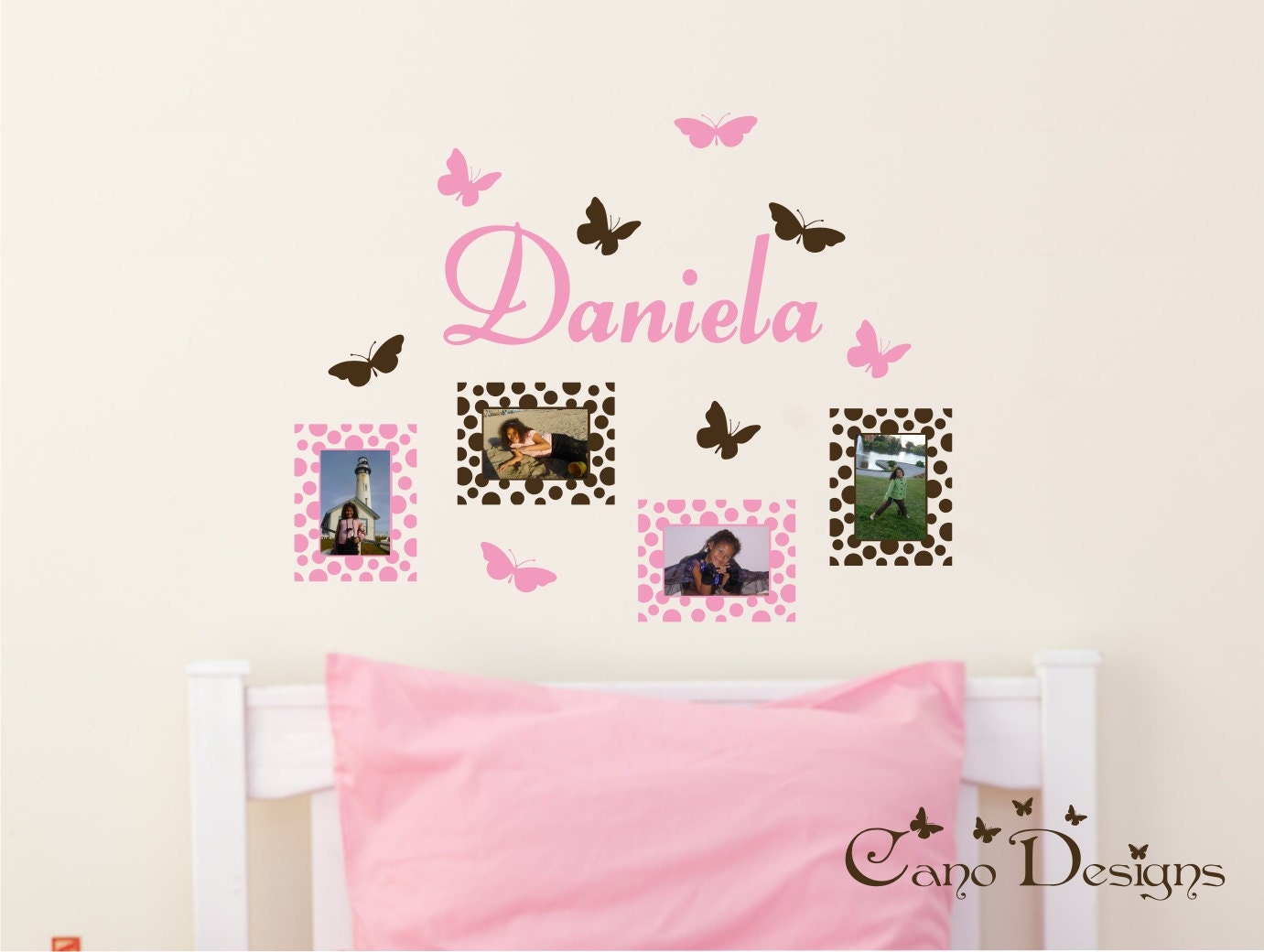 Personalized Name with Photo Frames and Butterflies, nursery, kids & teens room, custom removable decals stickers
