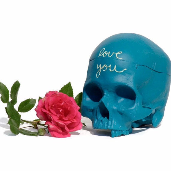 chalkboard skull in true teal