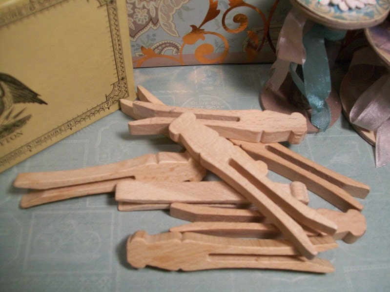 Vintage Wood Clothespins with Flat Side
