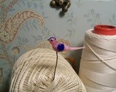 Vintage Antique Pink and Blue Crested Glass Bird pick on wire