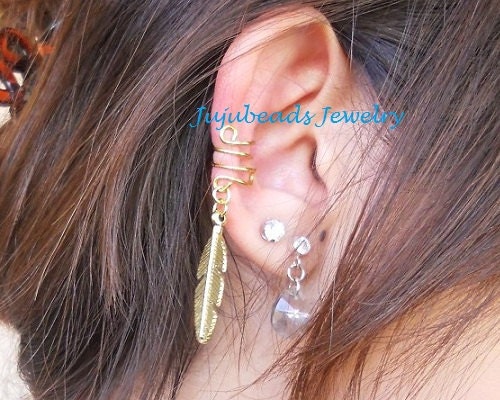 NO PIERCING REQUIRED Gold Feather Ear Cuff