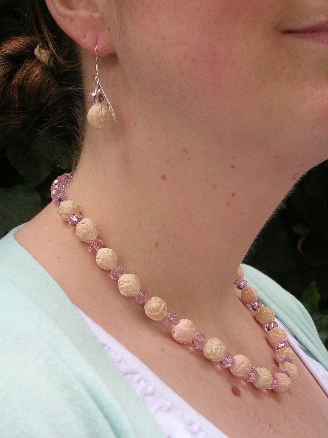 Handmade: Pink Perfection Pressed Rose Petal Necklace and Earring Set