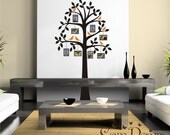 Tree with Photo Frames and birds vinyl wall decal, tree frame vinyl wall decal, removable decals stickers