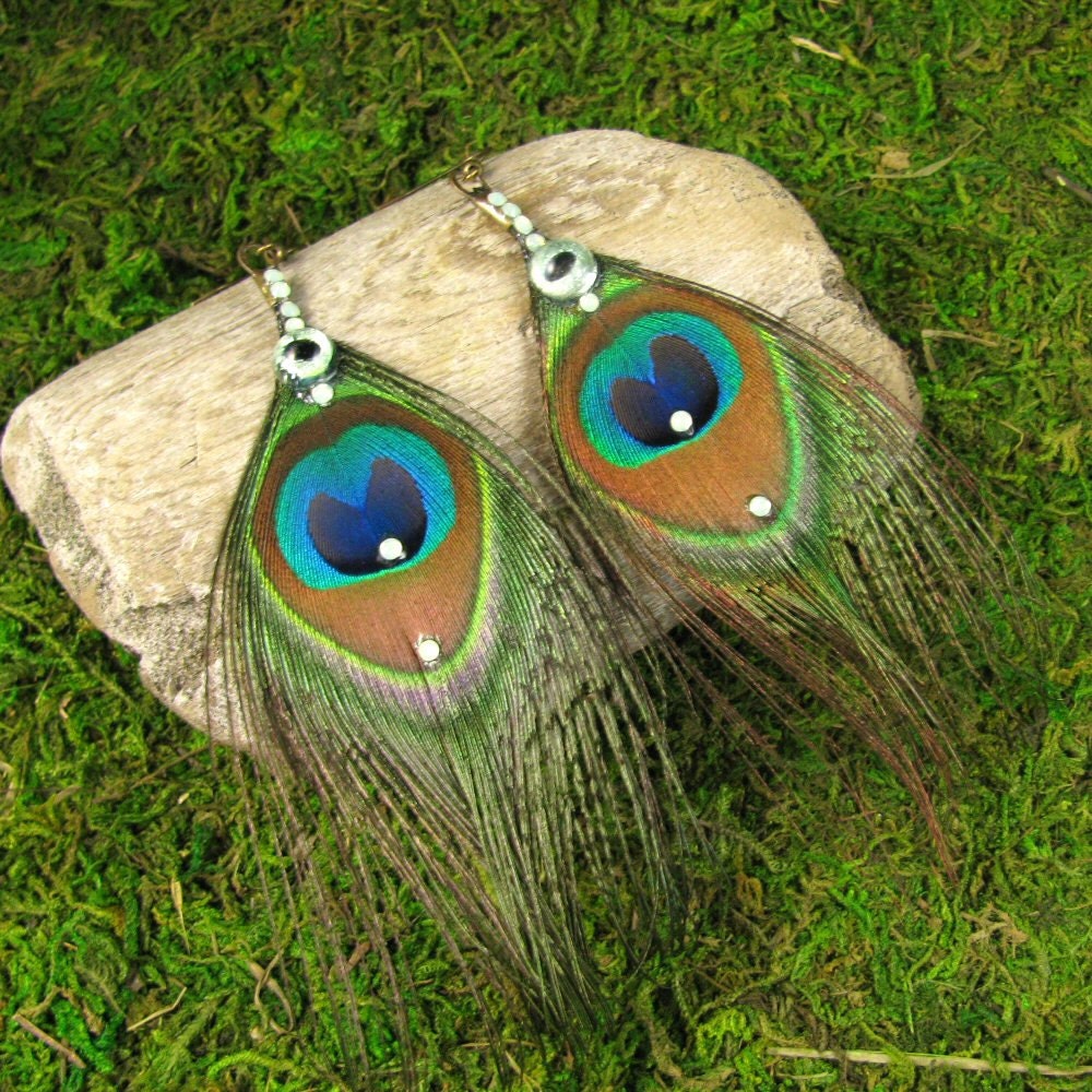 Crystal Feather Earrings: "Peacock Feather Eye See Ya"