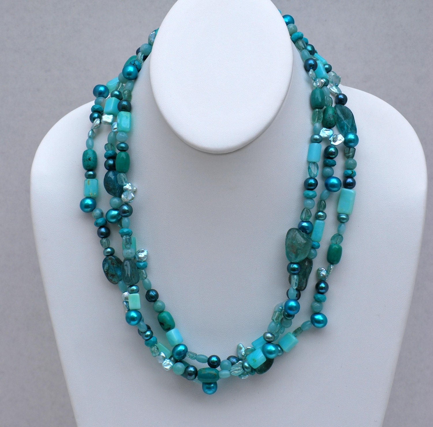 Amazon Dream - Mixed Blue Gemstone Necklace by MixedMediaDesigns1