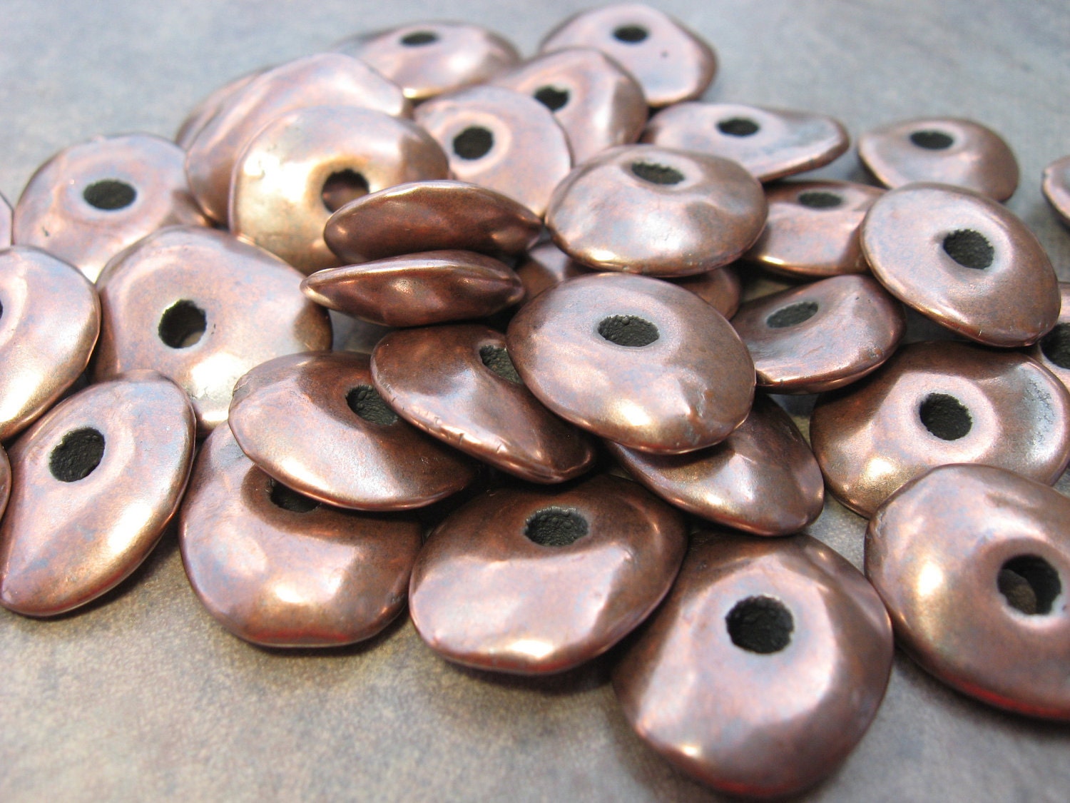 10 Mykonos Greek Ceramic Beads - BRONZE CORNFLAKE Metalized Beads