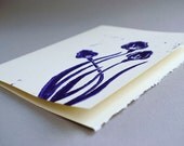 Purple Tulip Block Print Card Linocut Notecard 5 x 7 inches Deckle Edge