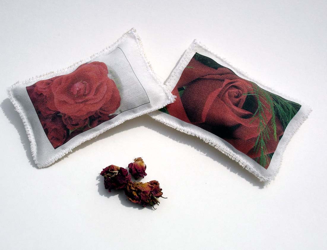 Rose petal filled sachets, red rose sachets