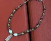 On Sale - Arctic Tundra Wolf Spirit Wood and Turquoise Necklace