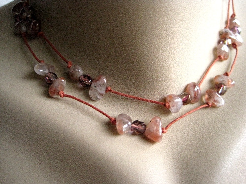 Handknotted Gemstone Necklace Crystal Sun Stone