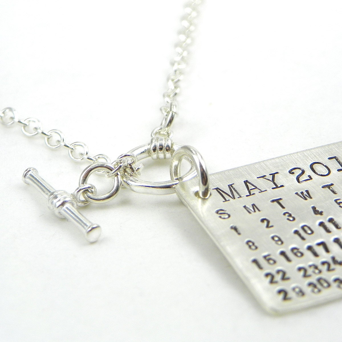 Personalized Calendar Necklace - Mark Your Calendar Necklace - hand stamped sterling silver necklace with sterling toggle clasp
