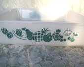Glasbake baking dish casserole with blue fruit pattern