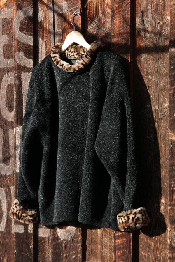 Black Berber Fleece &  Leopard Faux Fur Pullover