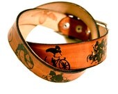 Screenprinted Leather Belt - Bicycles Bikes Cycling