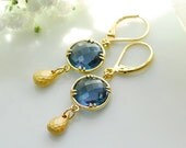 Sapphire earrings - Blue sapphire earrings - Yellow gold sapphire earrings - Blue sapphire drop earrings - September birthstone