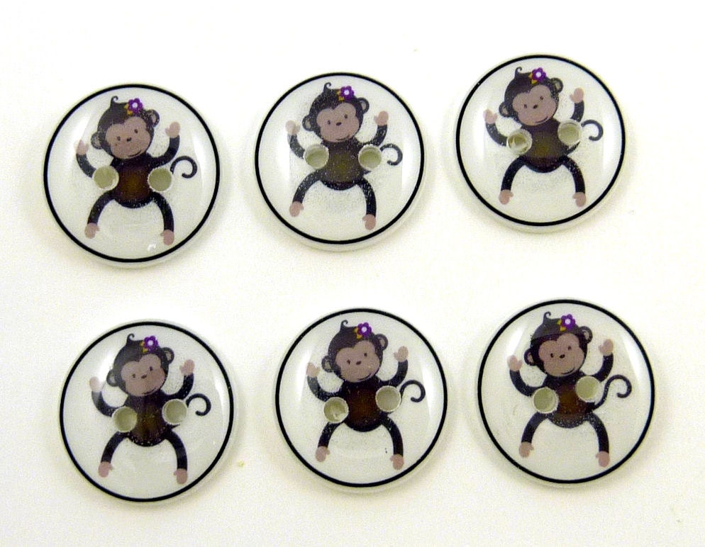 Monkey Buttons. 6 SMALL Monkey handmade sewing buttons.