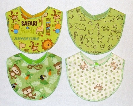 Green Flannel Jungle Safari Drooler Bibs Set of 4