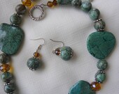 Chunky Necklace Turquoise Teal Brown Crystal