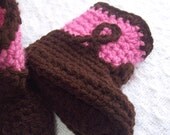 Cowgirl Boots Pink and Brown Crochet Booties Size 0 - 3 months
