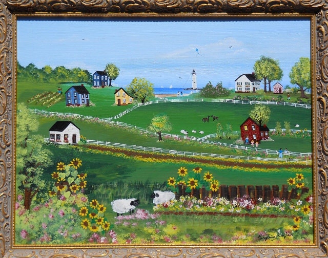 Original Folk Art Painting Title Summer PAFA