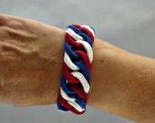 Irish Crochet Bracelet Chainmail Patriotic Red White Blue