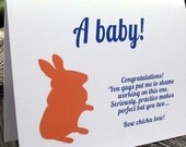 Funny bunny baby card - congratulations, shower, mother  (WG151)