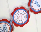 Baseball First Birthday Banner -  I AM 1 MINI BANNER - Baseball Birthday Party Decorations in Red and Blue