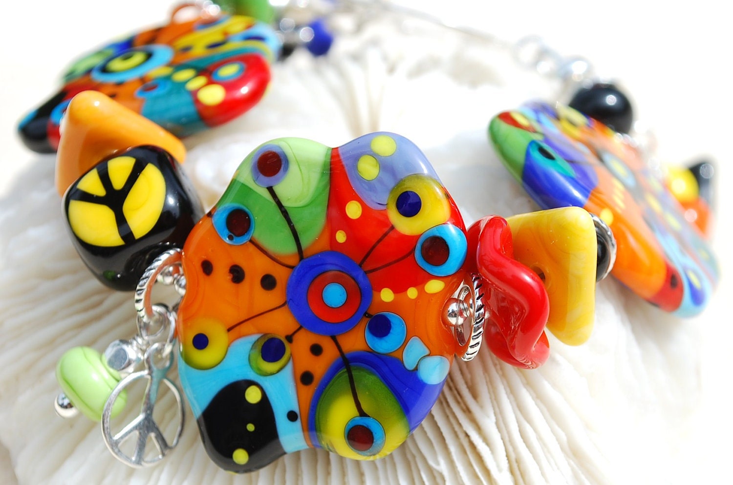 HIPPIE at HEART-Handmade Lampwork and Sterling Silver Bracelet
