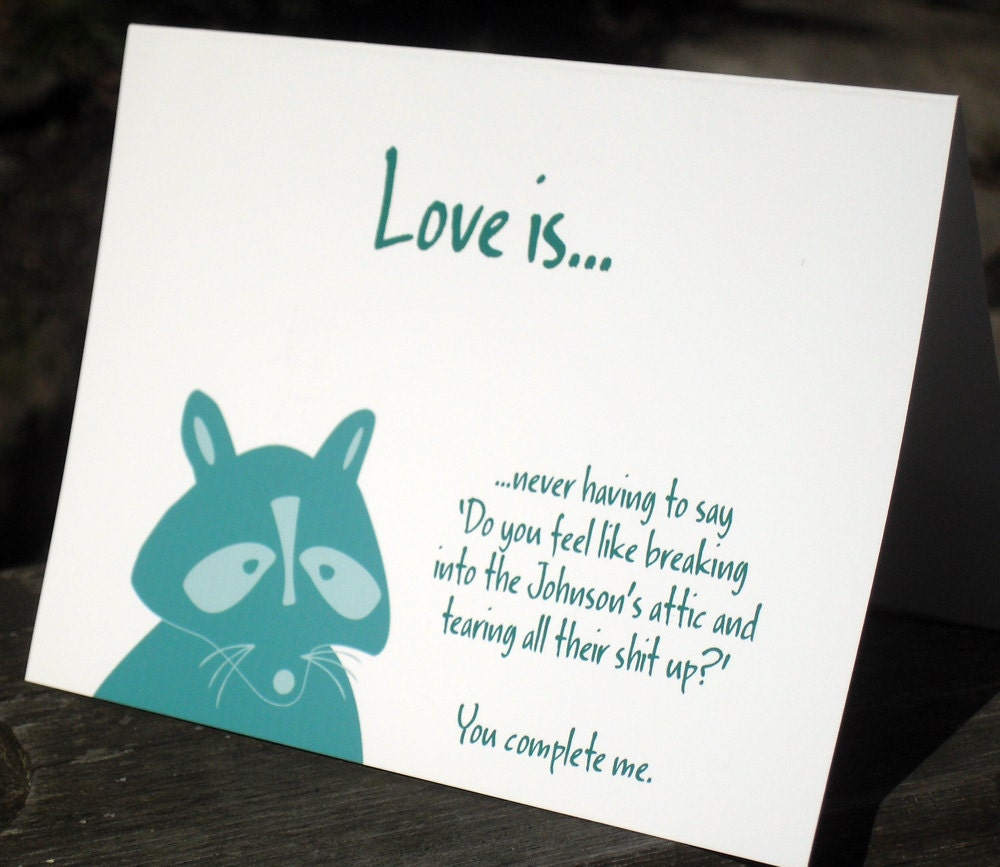 Funny raccoon card - love and garbage- you complete me (WG178)