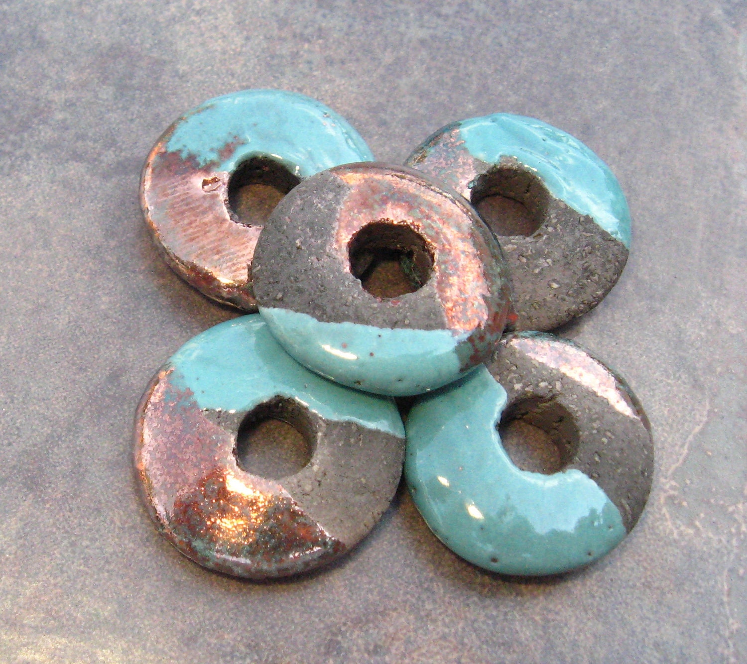 Mykonos Greek Ceramic Beads 20mm Frosted Copper Raku Disk Beads