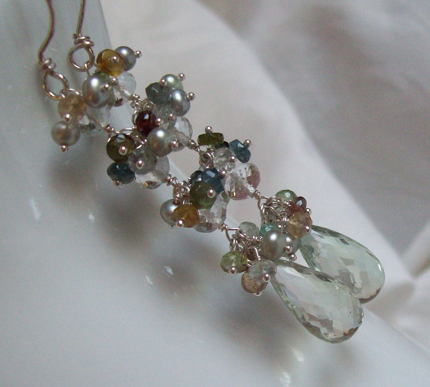 Clear Water Green Amethyst Earrings