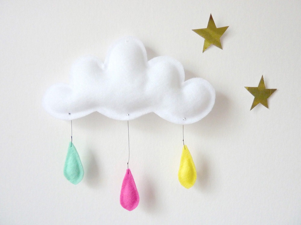 Cloud mobile.... Rain of colors....Mint-Pink-Yellow...drops