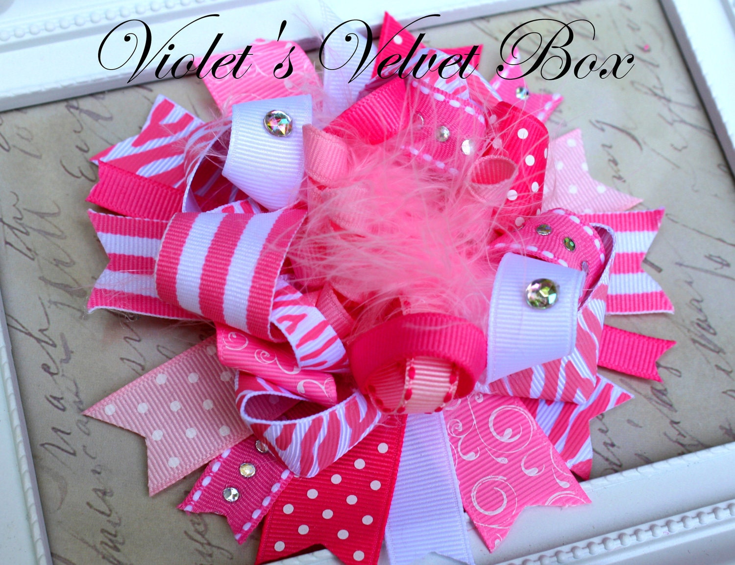 Pink Hair Bow - Pink Bow-Luxurious- Boutique Bow-Funky OVER THE TOP by Violet's Velvet Box