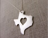 Texas State Necklace in Silver with Heart Cutout