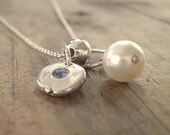 Fine Silver, Blue CZ, and Swarovski Pearl Necklace