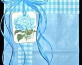 Blue Hydrangea Gift Bag with Gingham Ribbon