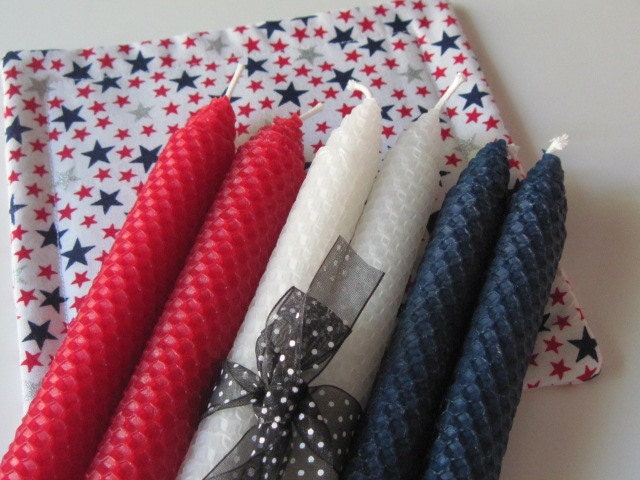 Red, White, and Blue Beeswax Candles
