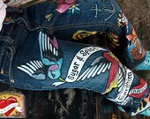 Custom hand painted Sugar and Spice Tattoo Art Jeans girls Size 2t thru 8 wearable art