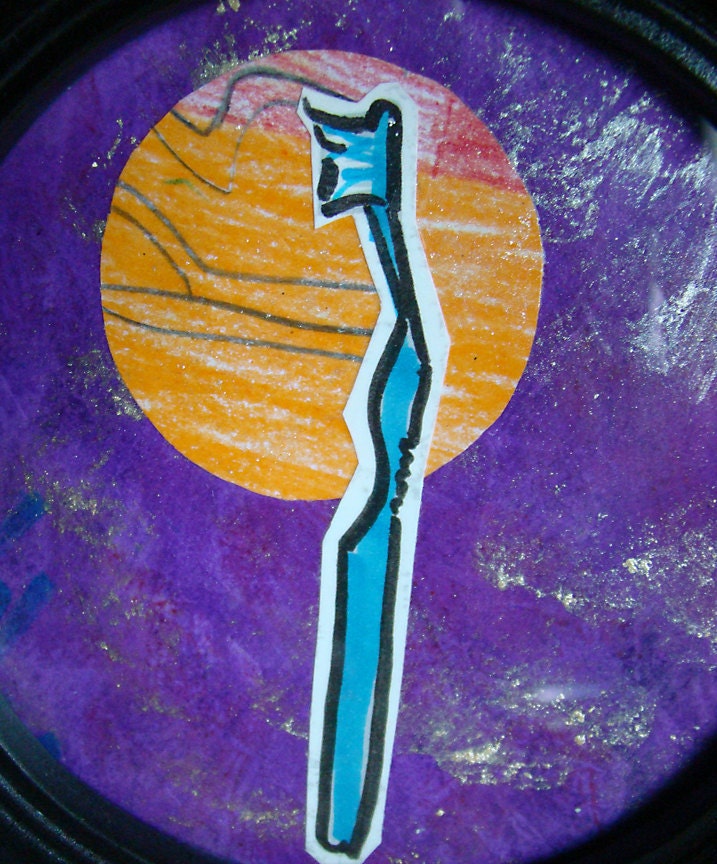 Round Radiant Toothbrush, collage, framed