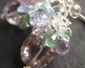 Pink amethyst, blue topaz earrings in sterling  --Hydrangea--