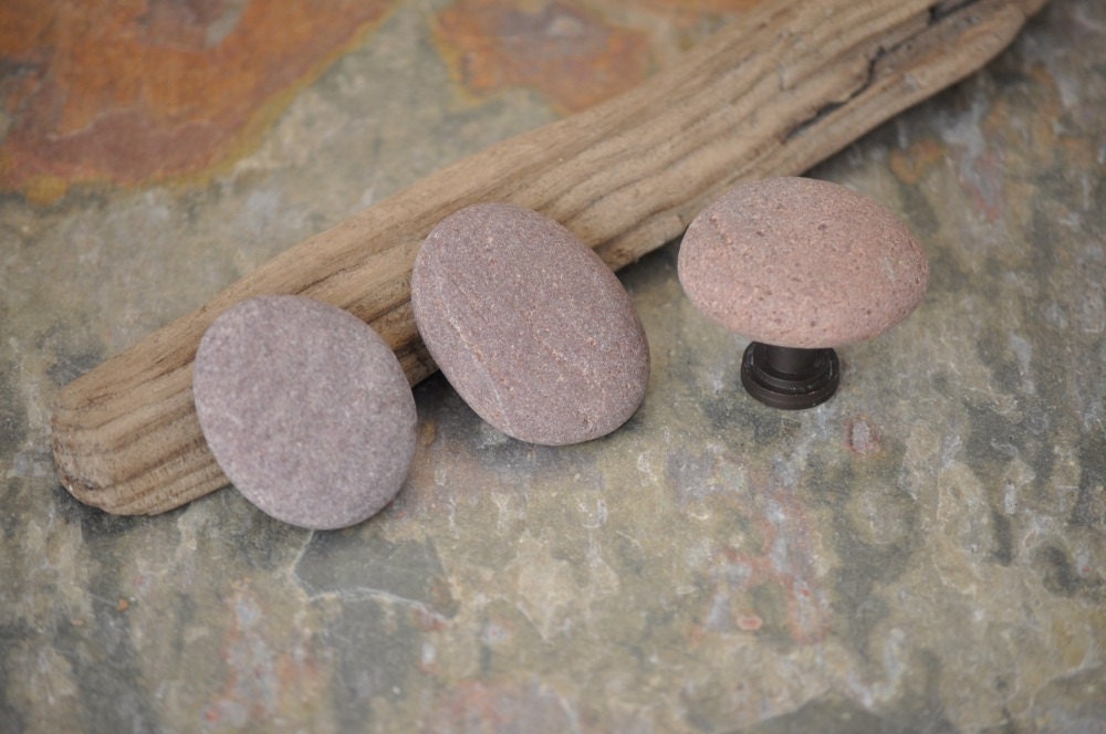 Handmade Beach Rock Cabinet Knobs - Set of Three Mauve