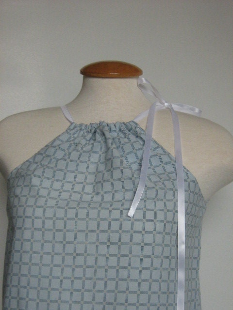 Womens Upcycled Clothing. Ladies Modern Pillowcase Halter Top. Blue.Free Shipping
