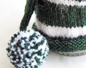 Baby Elf Hat Evergreen Green White Pom Pom, Photo Prop Christmas, Custom You CHoose Size