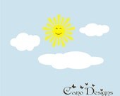 Sun & Clouds vinyl wall decal, kids room, custom removable decals stickers