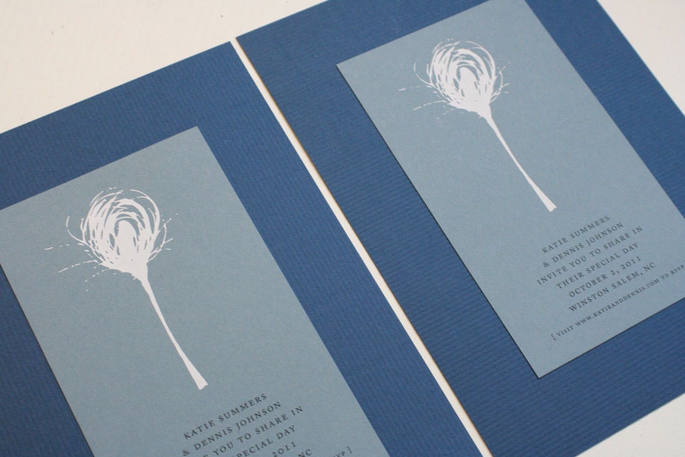 Modern wedding invitations for nature themed wedding screenprint in white ink