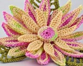Crochet Brooch Irish Crochet Pin Daisy Pink Yellow Chartreuse Green