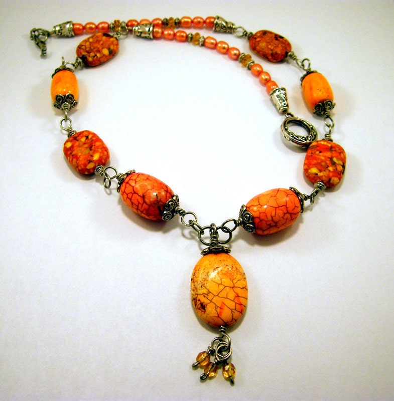 Seeds of Demeter Harvest Goddess Necklace in Orange and Pewter