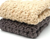 Washcloths Organic Cotton Eco-friendly Handmade Crochet Chocolate Brown and Almond Set of 2 Perfect for Babies too