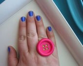 Bright Pink & Green Adjustable Button Ring
